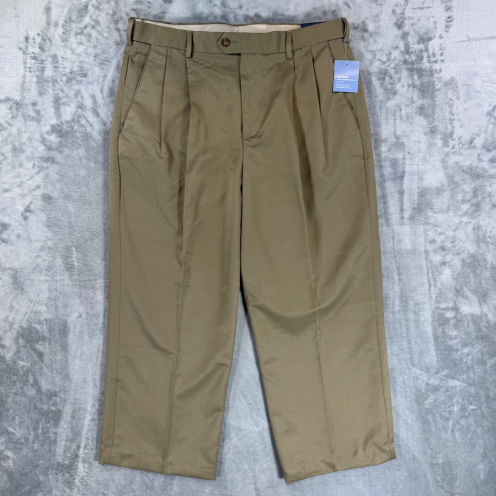 Croft & Barrow Pleated Dress Pants Men's Size 36x29 Sand Tan Microfiber Sorbtek